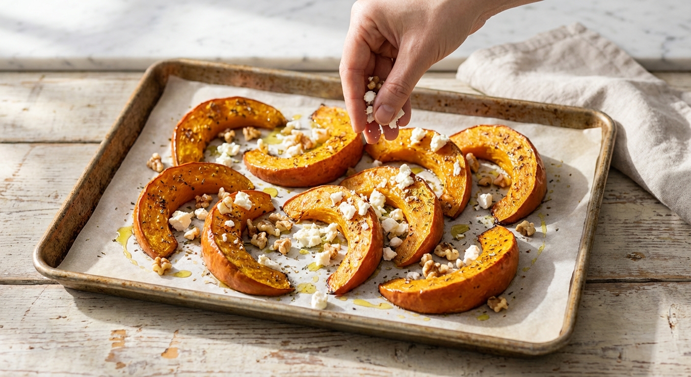 Ofenkürbis mit Feta und Walnüssen Zubereitung