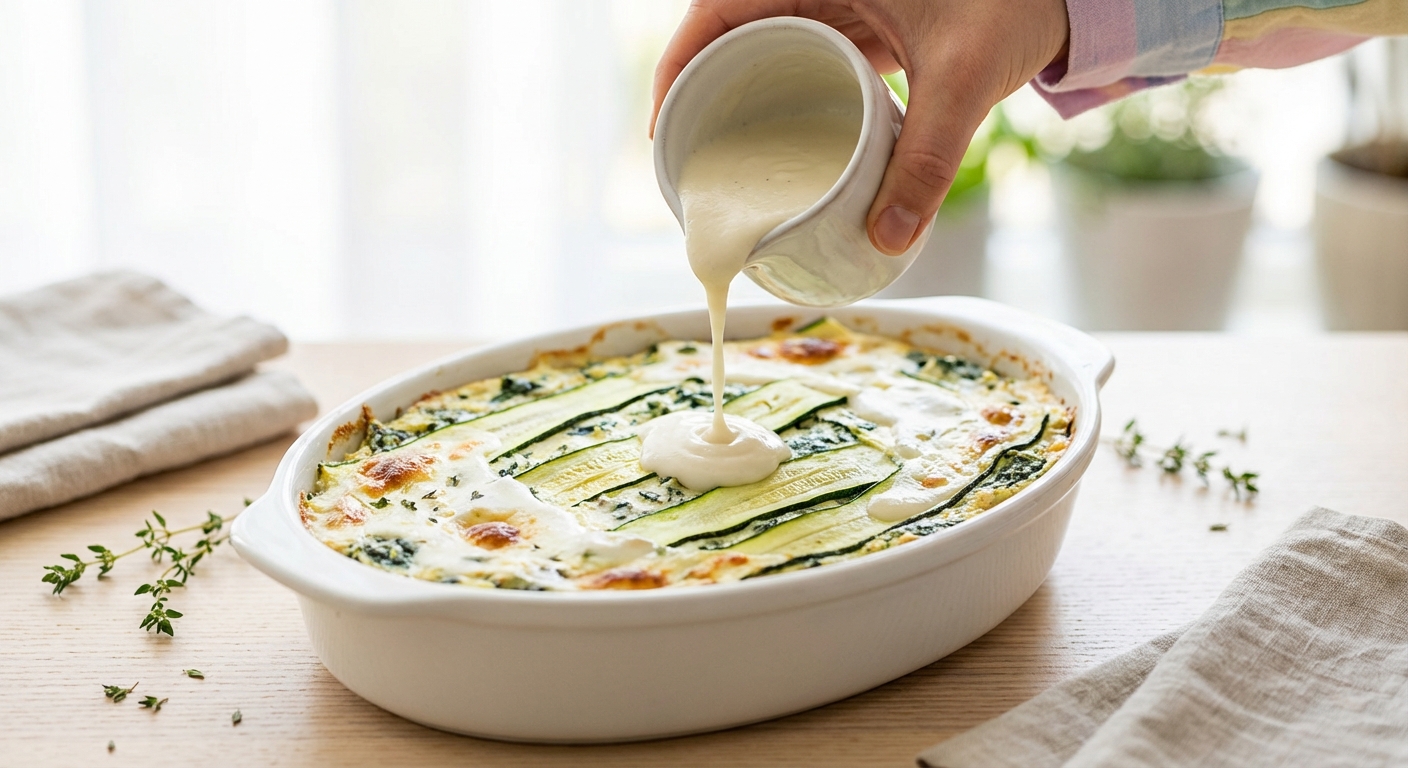 Zucchini-Lasagne mit Spinat und Tofu-Béchamel Zubereitung