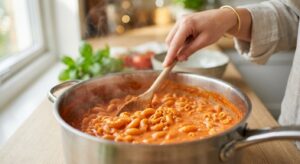 One-Pot Rote-Linsen-Pasta mit Spinat - Schritt 4