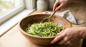 Zucchini-Nudeln mit Pesto, Kirschtomaten und Edamame - Schritt 4
