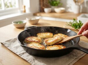 Gebratener Halloumi auf warmem Linsensalat mit Honig-Senf-Dressing - Schritt 5