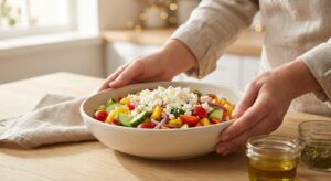 Griechischer Bauernsalat mit gerösteten Kichererbsen - Schritt 5
