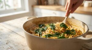 One-Pot Rote-Linsen-Pasta mit Spinat - Schritt 5