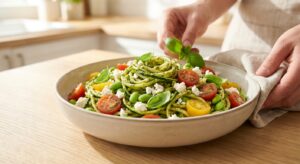 Zucchini-Nudeln mit Pesto, Kirschtomaten und Edamame - Schritt 5