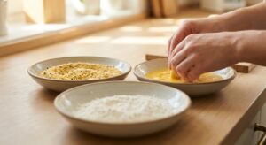 Kohlrabi-Schnitzel mit Gurkensalat und Kräuter-Dip - Schritt 6