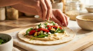 Mediterraner Ofengemüse-Wrap mit Hummus - Schritt 6
