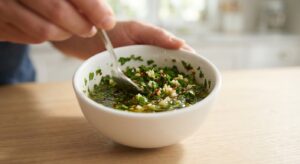 Blumenkohl-Steaks mit Kräuter-Chimichurri und Edamame - Schritt 7