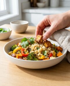Blumenkohl-Reis-Bowl mit Erdnuss-Tofu - Schritt 8
