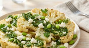 Blumenkohl-Steaks mit Kräuter-Chimichurri und Edamame - Schritt 10