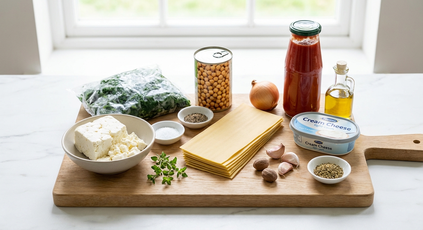 Zutaten für Spinat-Lasagne mit Feta