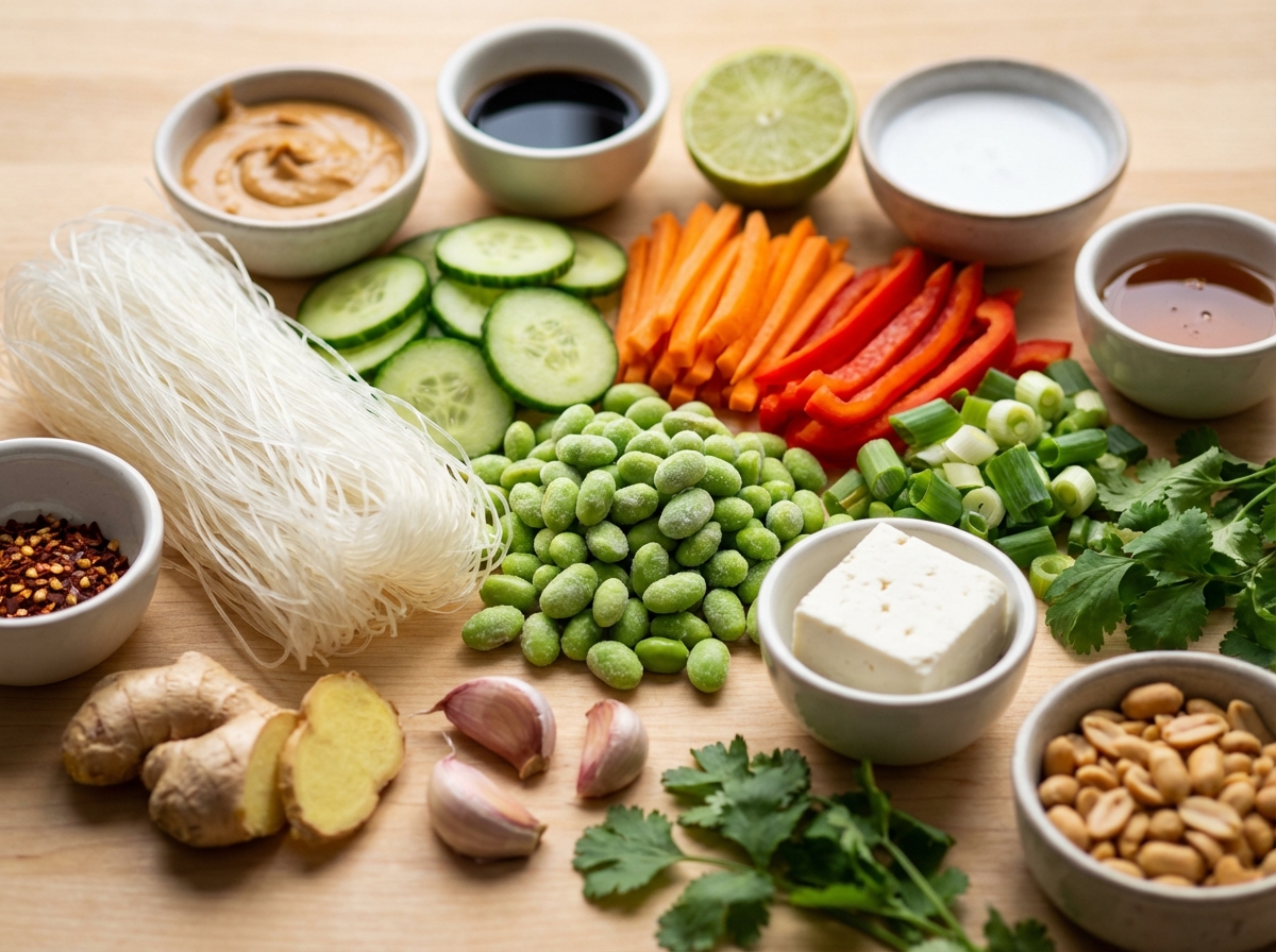 Zutaten für Thai-Glasnudelsalat mit Edamame