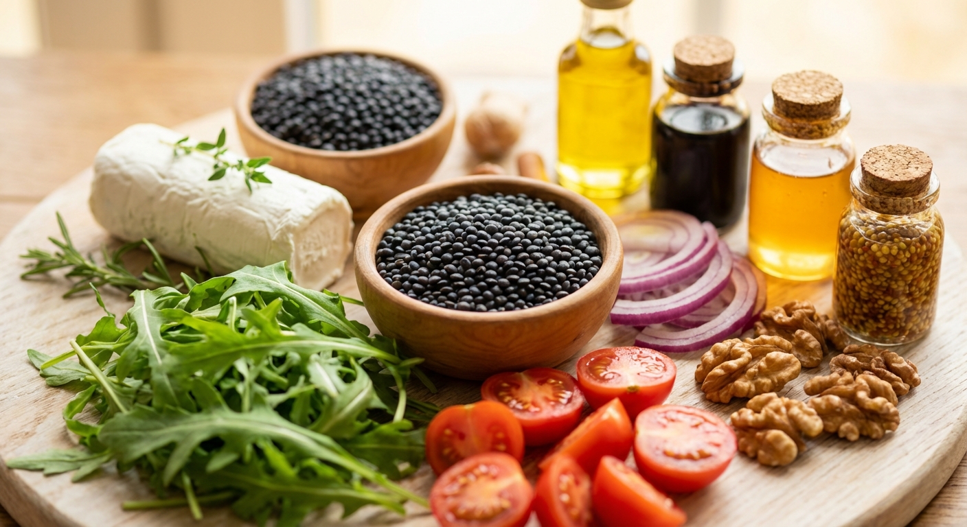 Zutaten für Warmer Linsensalat mit Ziegenkäse