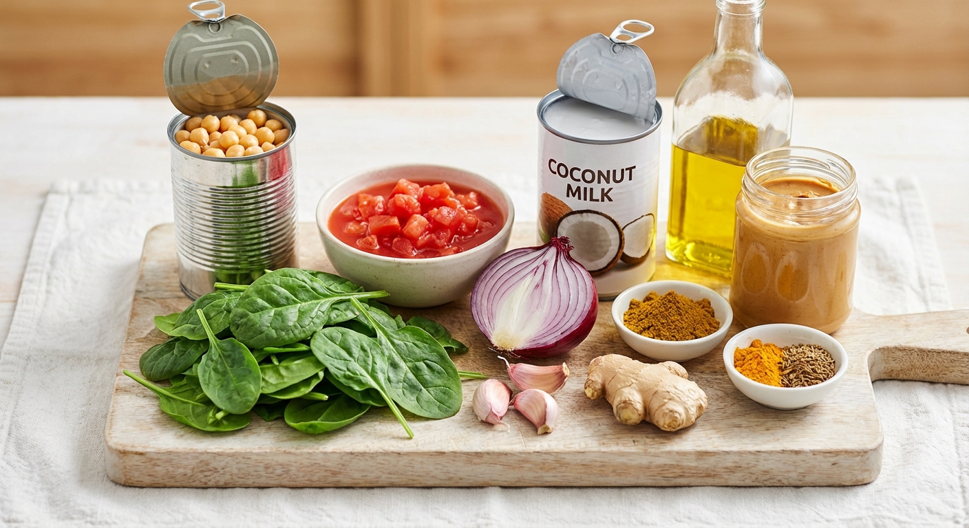 Zutaten für Kichererbsen-Curry mit Spinat
