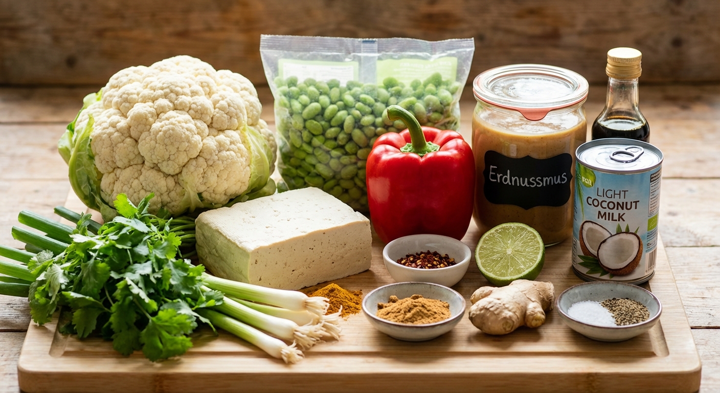 Zutaten für Blumenkohl-Reis-Bowl mit Erdnuss-Tofu