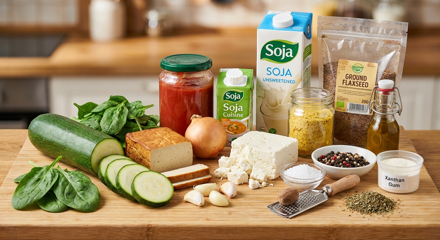 Zutaten für Zucchini-Lasagne mit Spinat und Tofu-Béchamel