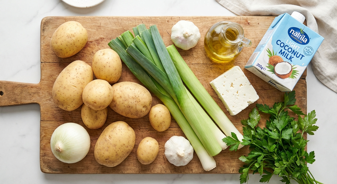 Zutaten für Cremige Kartoffel-Lauch-Suppe mit Feta