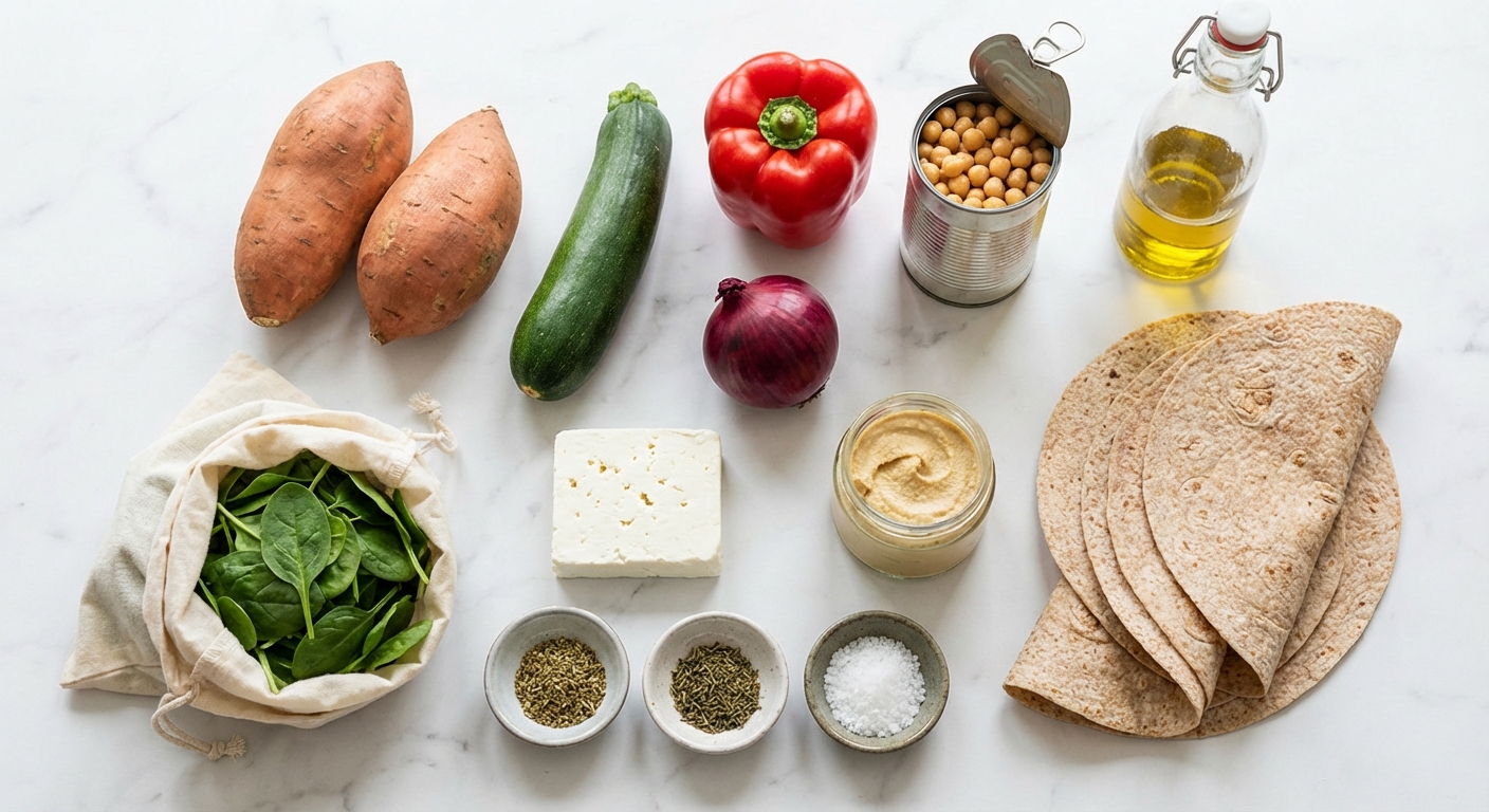 Zutaten für Mediterraner Ofengemüse-Wrap mit Hummus