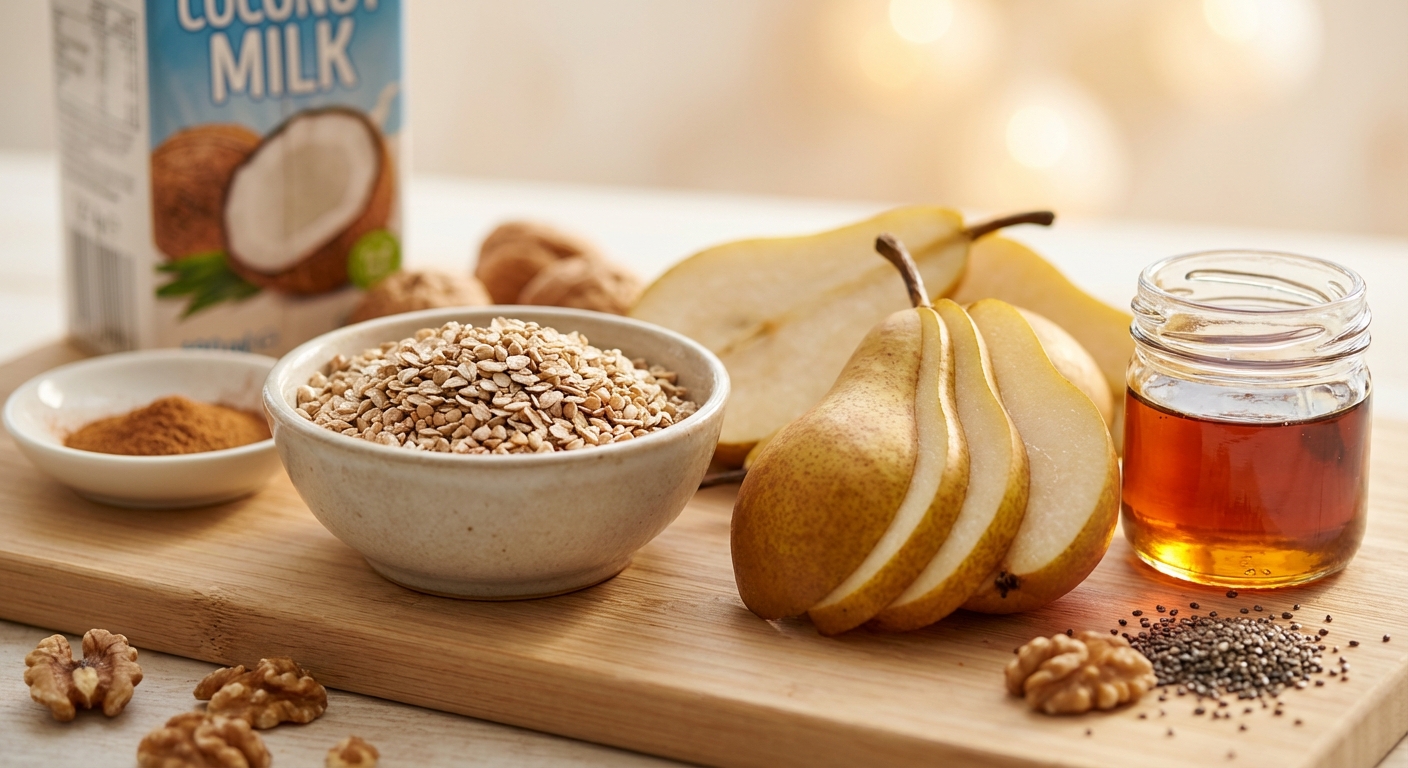 Zutaten für Warmer Buchweizen-Porridge mit karamellisierten Birnen