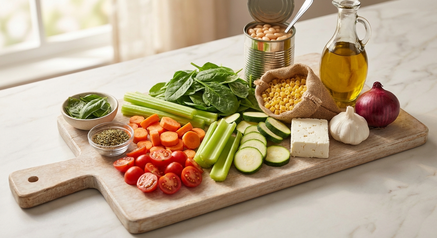 Zutaten für Vegetarische Minestrone mit weißen Bohnen