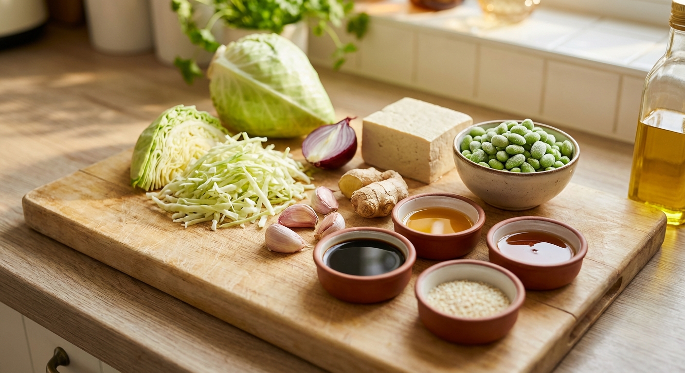 Zutaten für Schnelle Kohl-Pfanne mit Sojasoße und Sesam