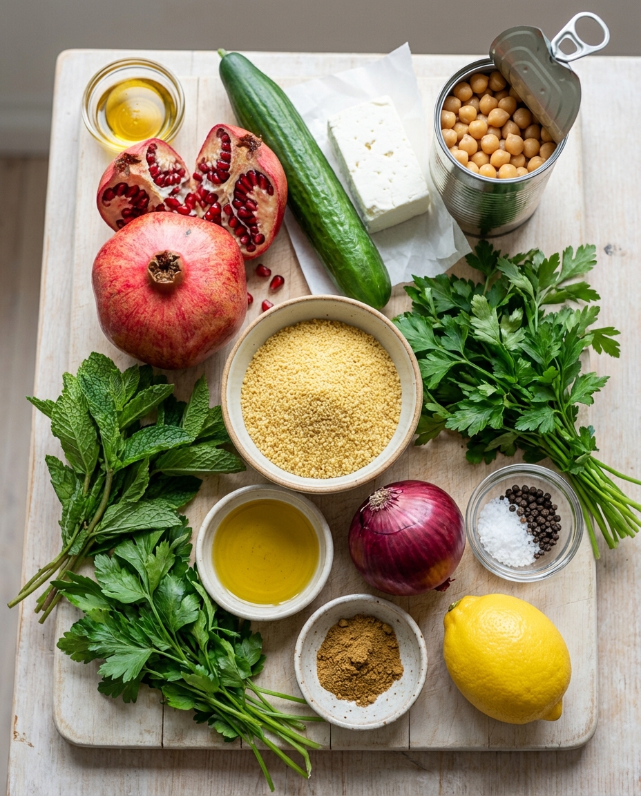 Zutaten für Couscous-Salat mit Granatapfel