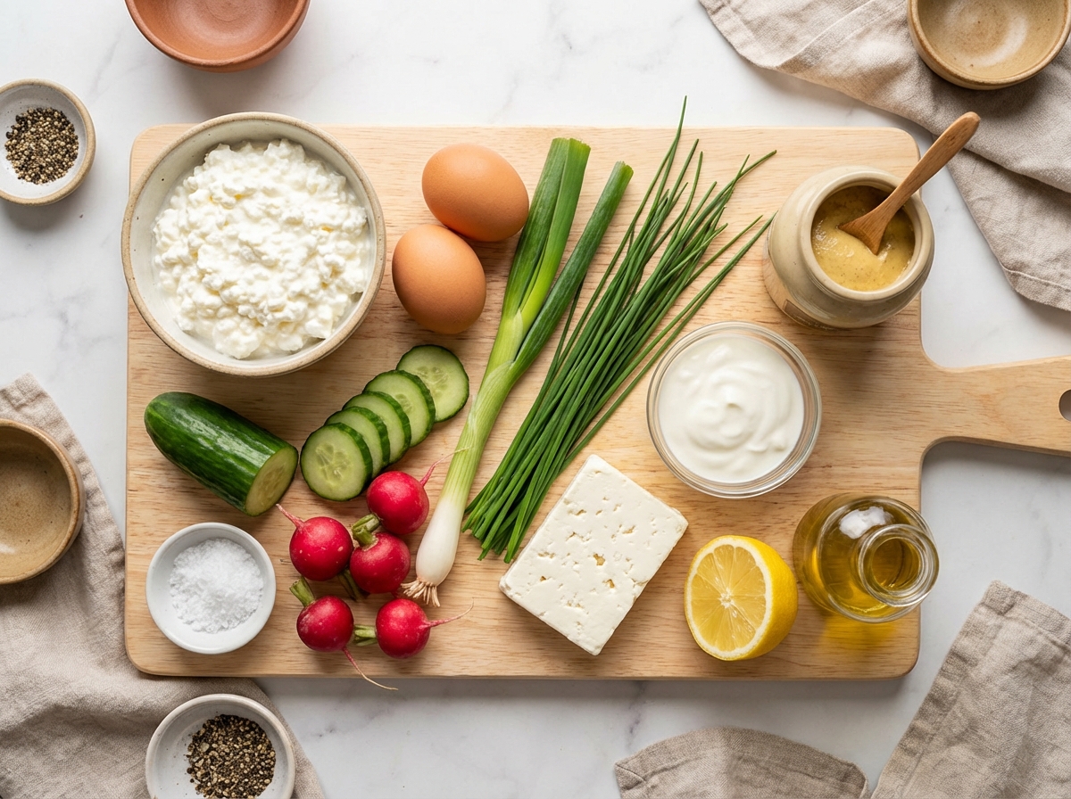 Zutaten für Hüttenkäsesalat mit Ei