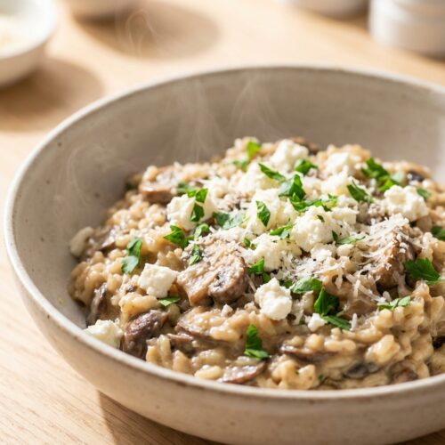 Cremiges Pilz-Risotto mit Parmesan und Feta