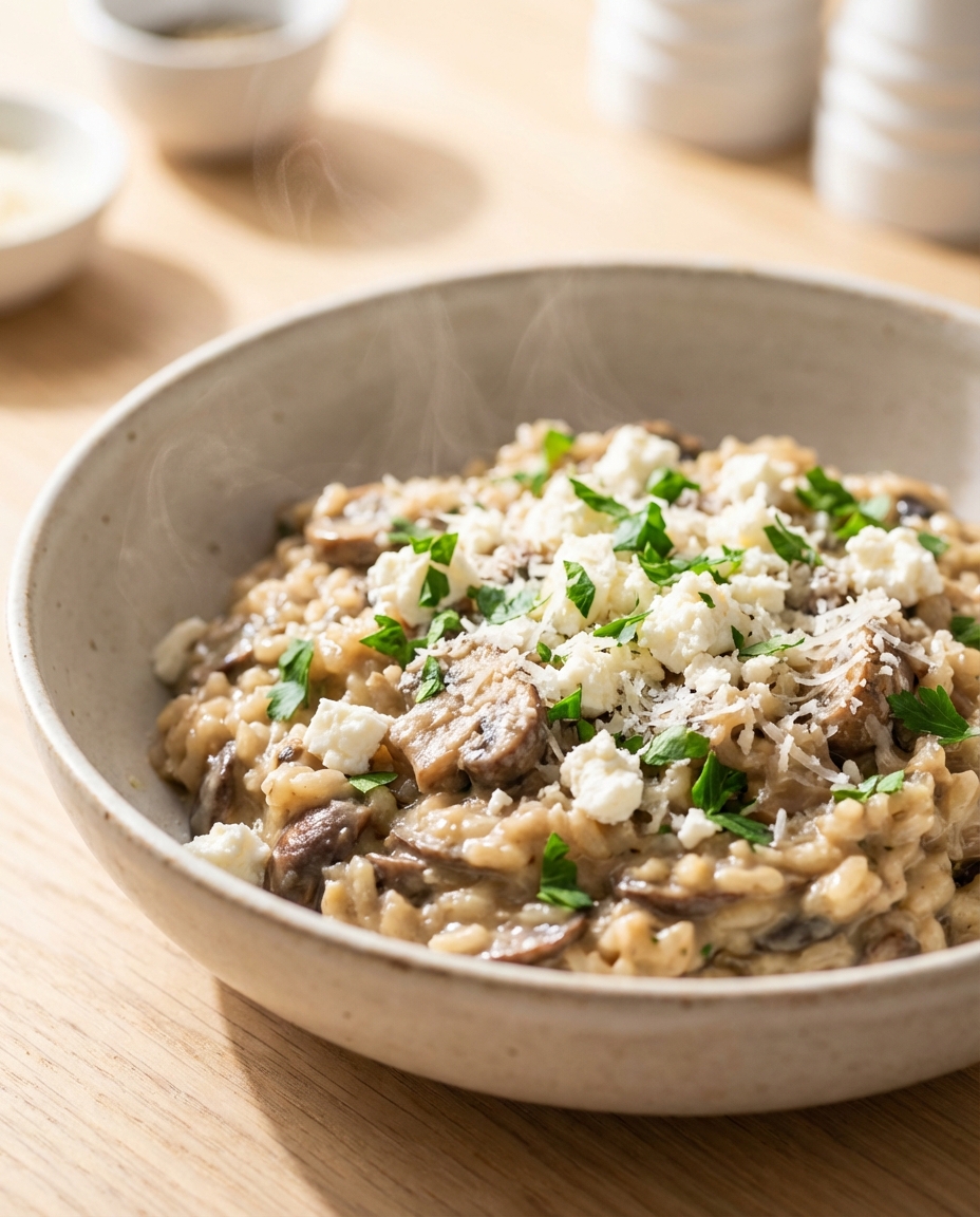 Cremiges Pilz-Risotto mit Parmesan und Feta