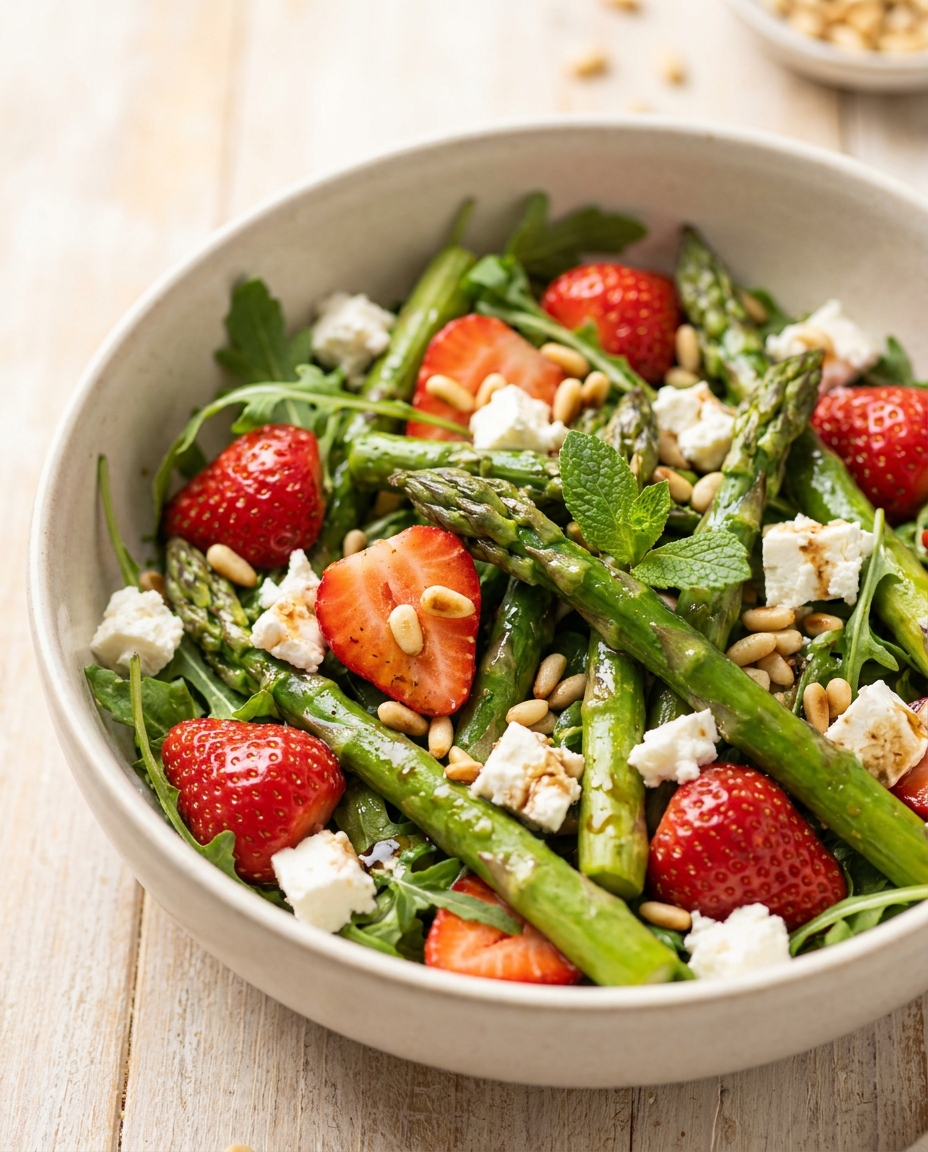 Spargelsalat mit Erdbeeren und Feta