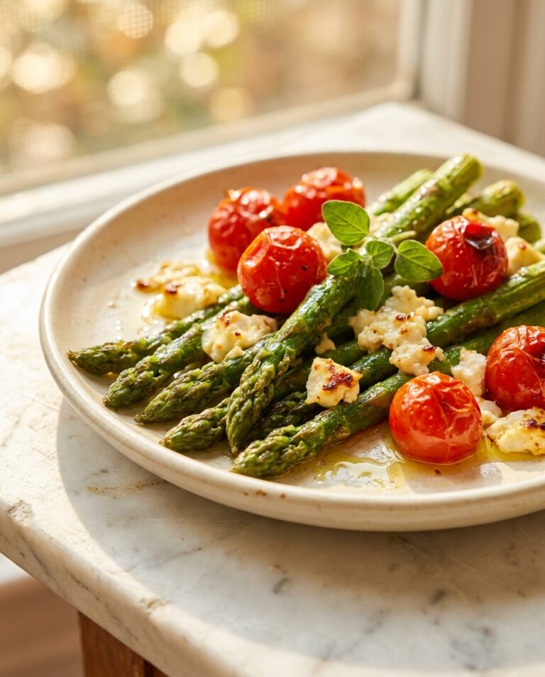 Grüner Spargel aus dem Ofen mit Feta und Kirschtomaten