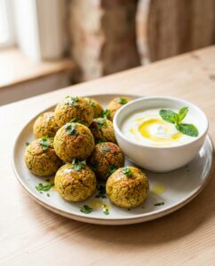 Knusprige Falafel aus dem Ofen mit Joghurt-Dip