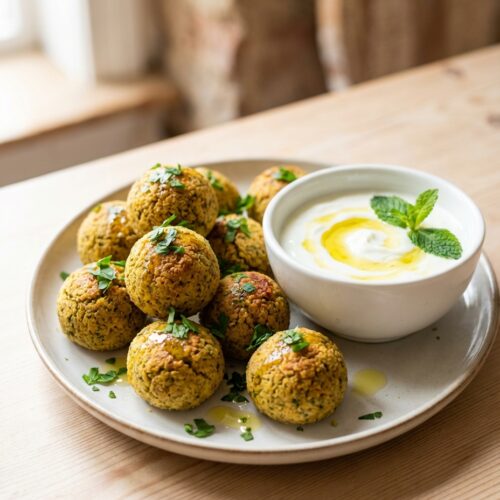 Knusprige Falafel aus dem Ofen mit Joghurt-Dip