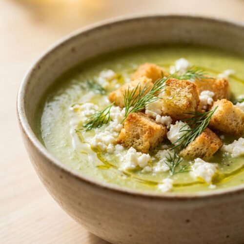 Cremige Spargelsuppe mit Croutons
