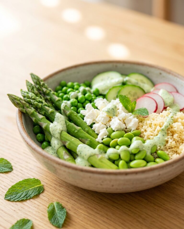 Frühlings-Bowl mit Spargel, Erbsen und Minz-Dressing