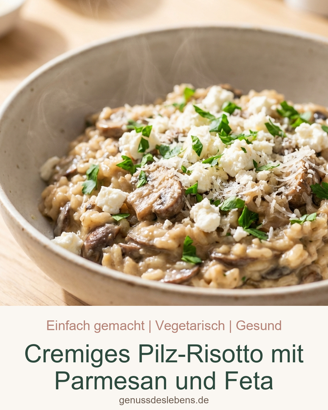 Cremiges Pilz-Risotto mit Parmesan und Feta - Pin für Pinterest