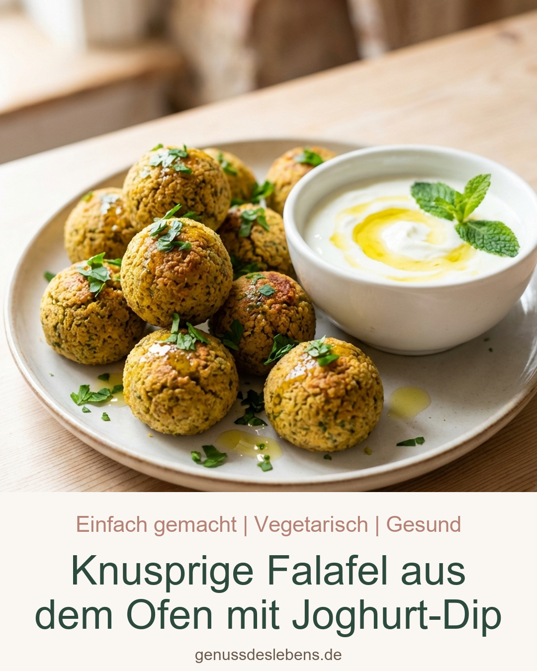 Knusprige Falafel aus dem Ofen mit Joghurt-Dip - Pin für Pinterest