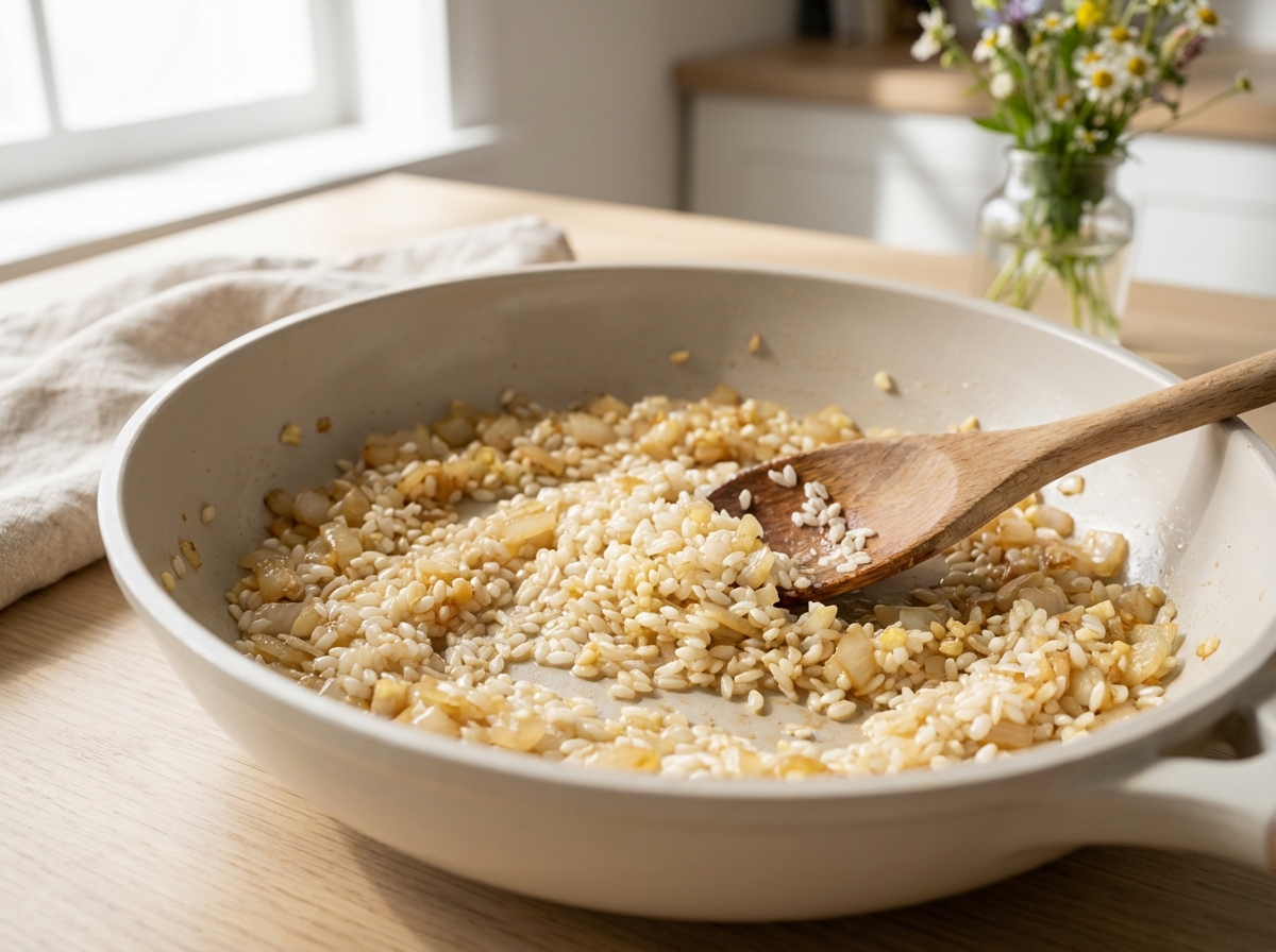 Cremiges Pilz-Risotto mit Parmesan und Feta Zubereitung