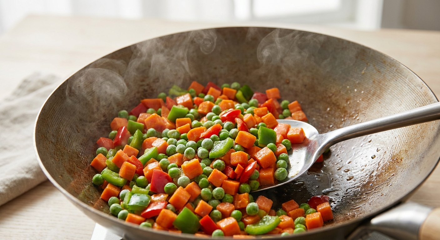 Veggie Fried Rice mit Ei und Gemüse Zubereitung