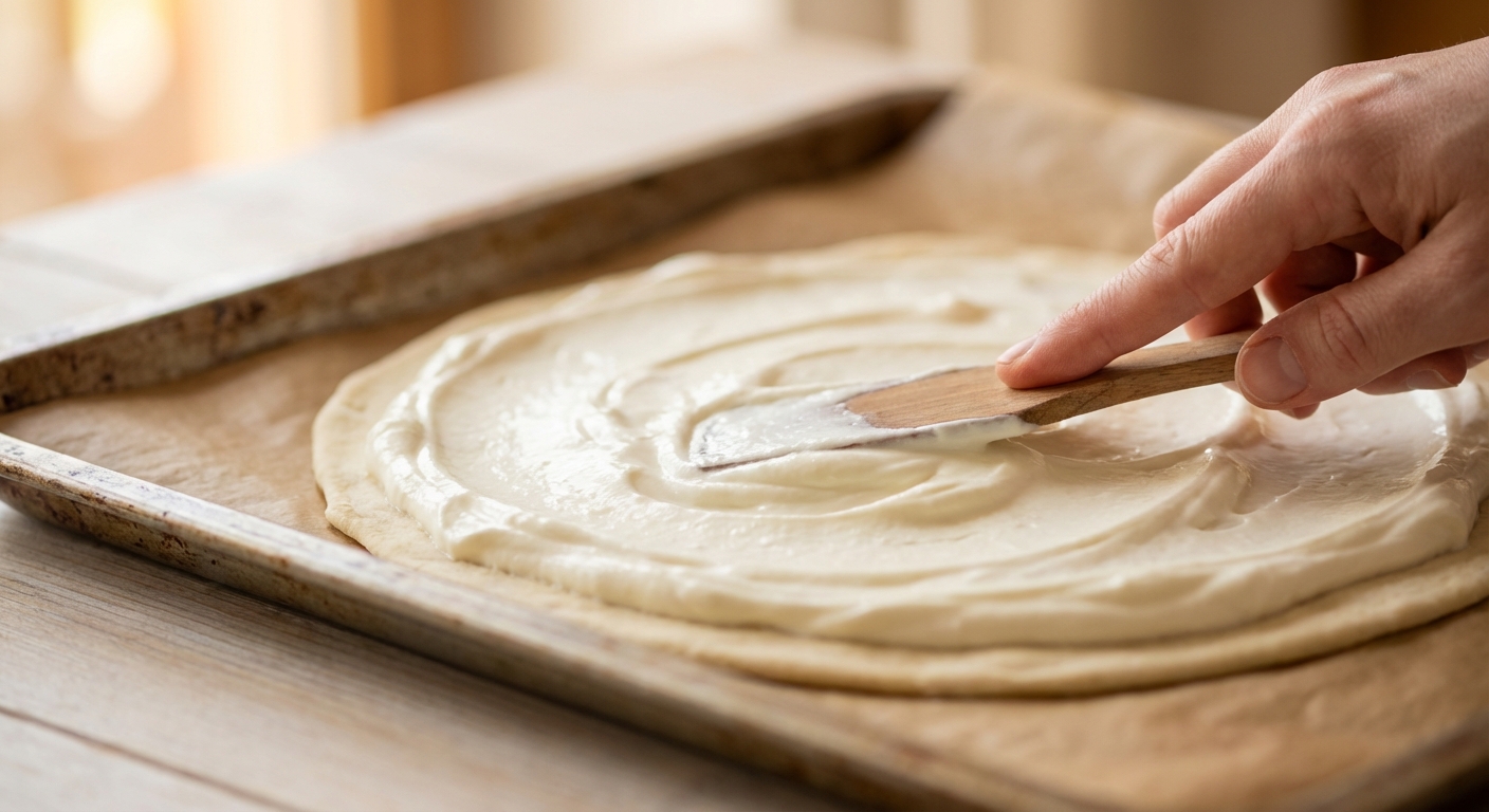 Vegetarischer Flammkuchen mit Schmand und Rucola Zubereitung