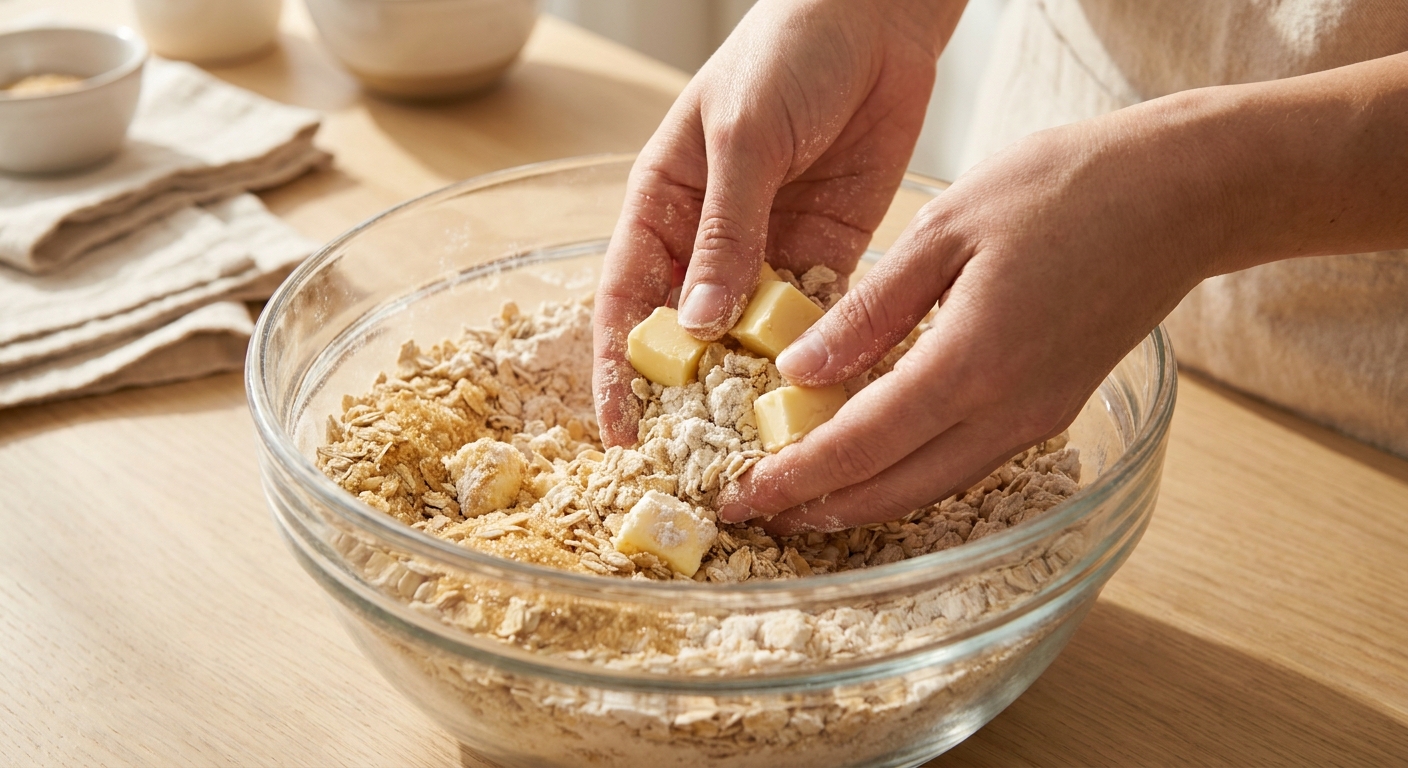 Erdbeer-Rhabarber-Crumble mit Vanille-Joghurt Zubereitung