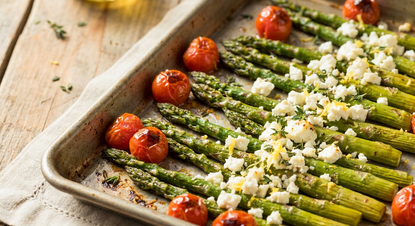Grüner Spargel aus dem Ofen mit Feta und Kirschtomaten Zubereitung