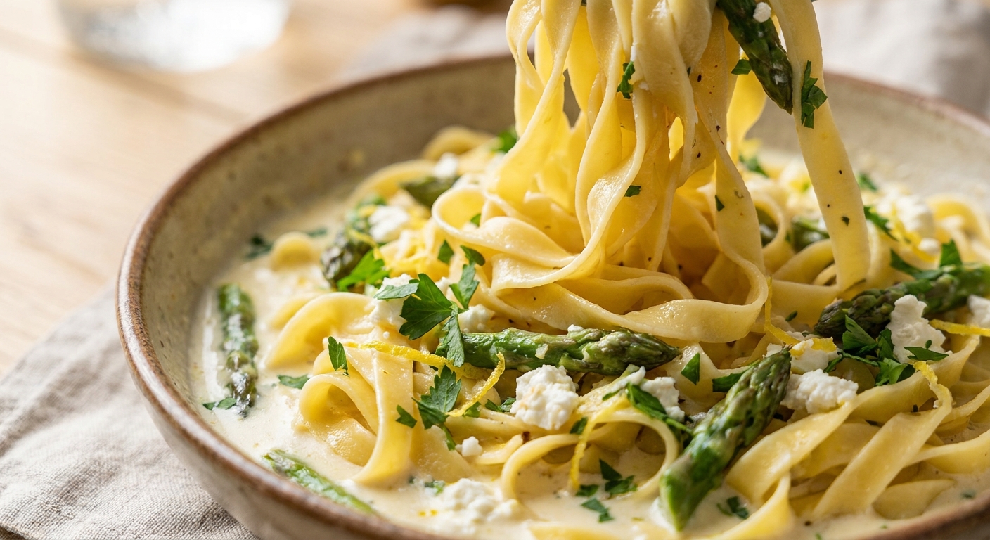 Spargel-Pasta mit Zitronen-Sahne-Sauce Zubereitung