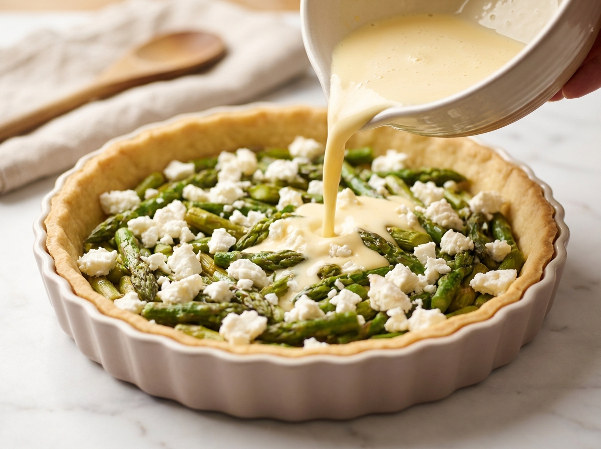 Grüner Spargel Quiche mit Ziegenkäse Zubereitung