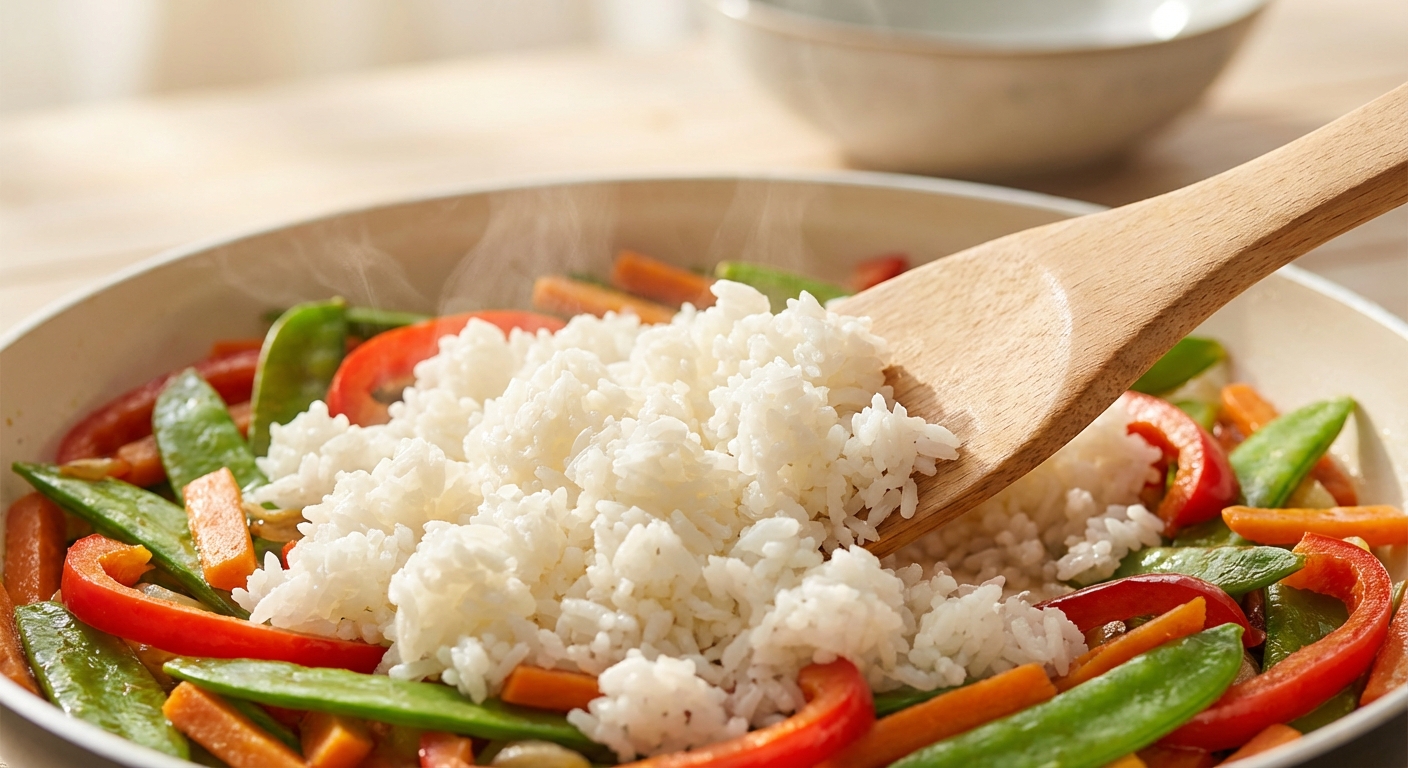 Veggie Fried Rice mit Ei und Gemüse Zubereitung