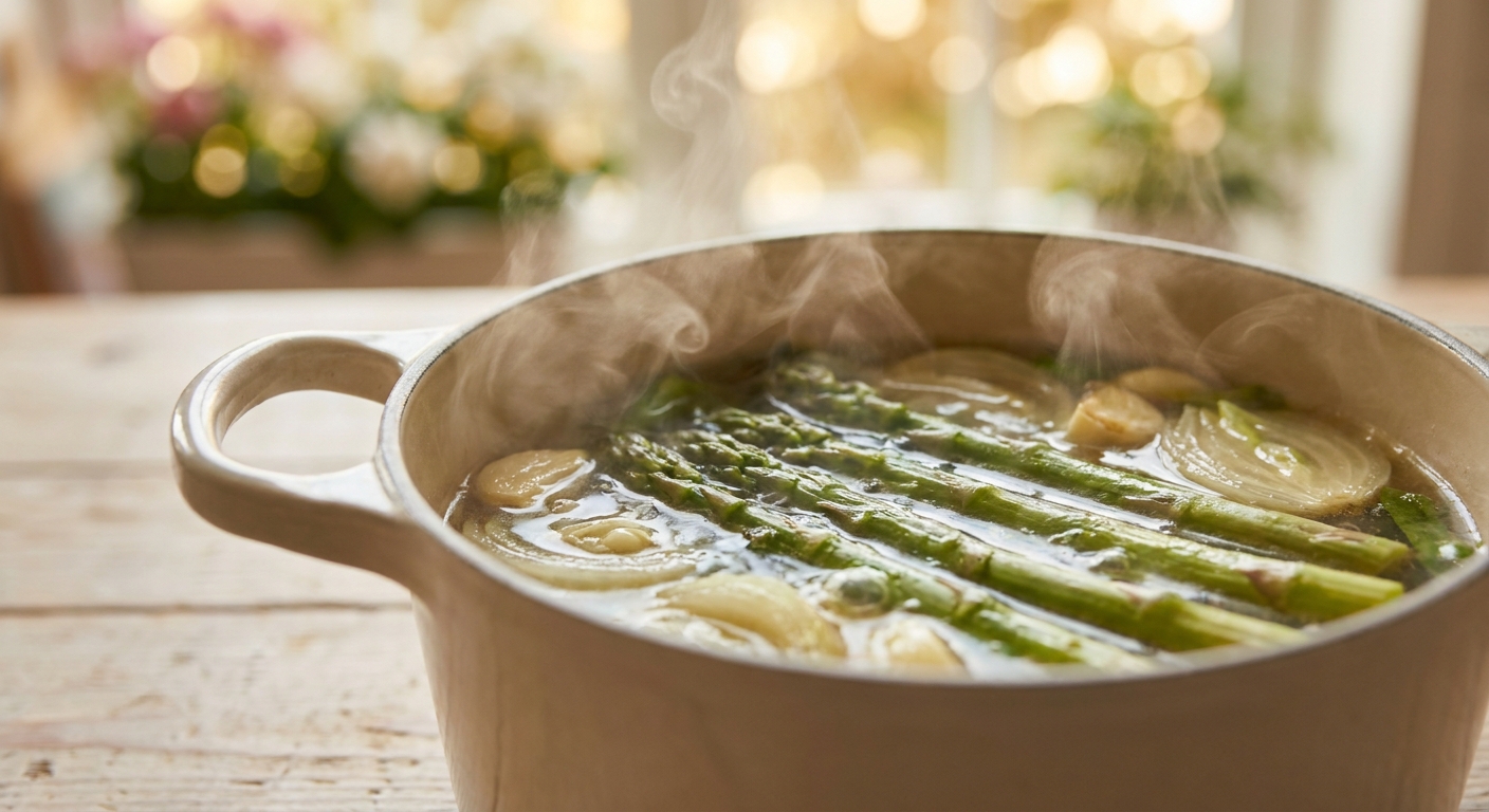 Cremige Spargelsuppe mit Croutons Zubereitung