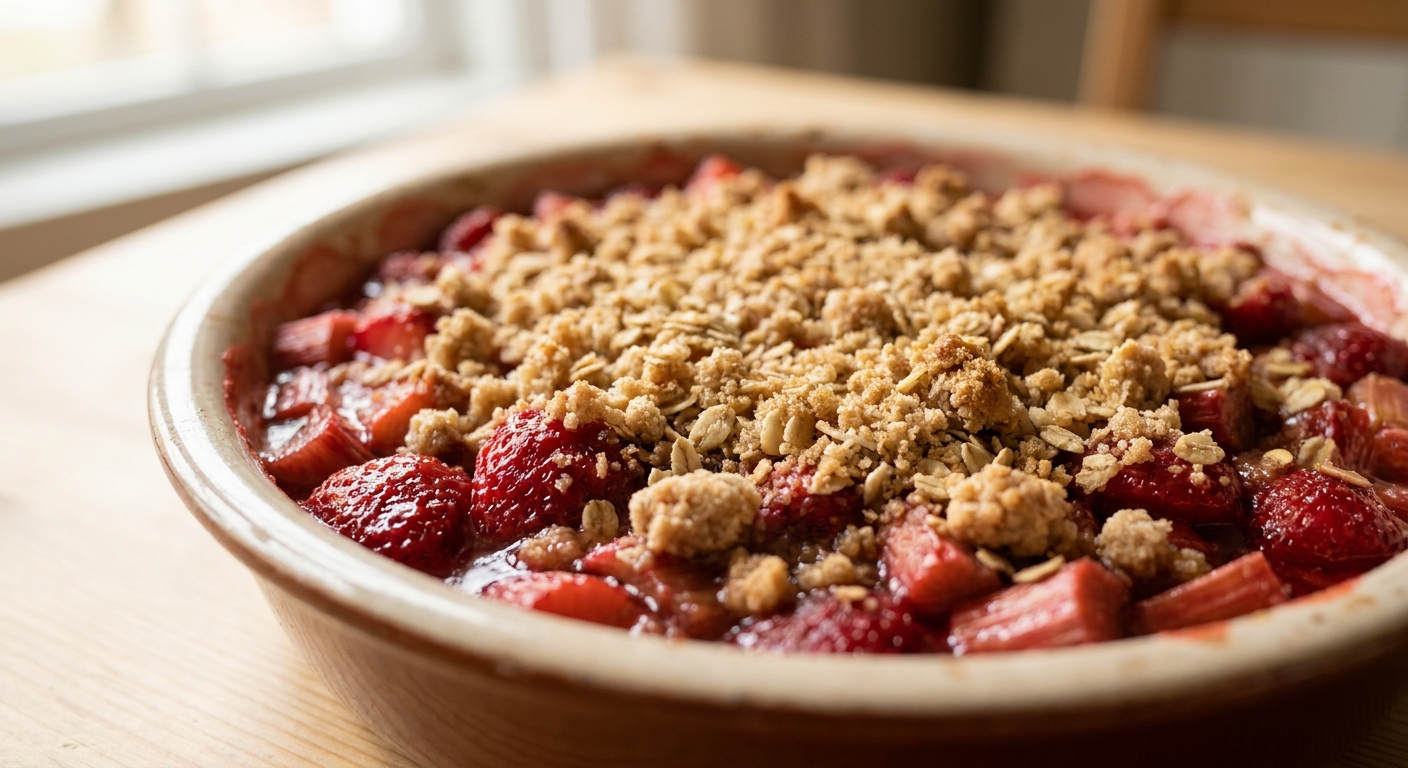 Erdbeer-Rhabarber-Crumble mit Vanille-Joghurt Zubereitung