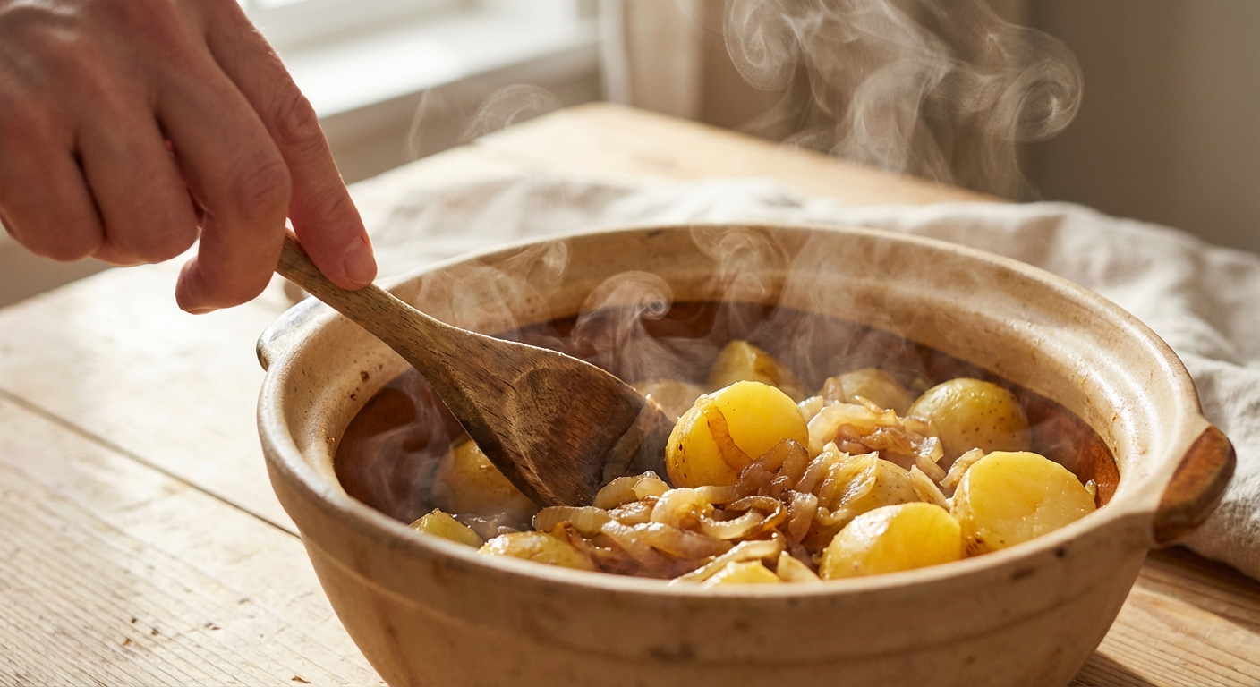 Cremige Kartoffelsuppe mit Röstzwiebeln Zubereitung