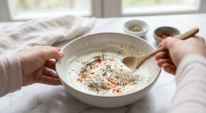 Vegetarischer Flammkuchen mit Schmand und Rucola - Schritt 3