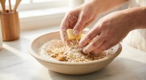 Erdbeer-Rhabarber-Crumble mit Vanille-Joghurt - Schritt 3