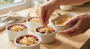 Erdbeer-Rhabarber-Crumble mit Vanille-Joghurt - Schritt 4
